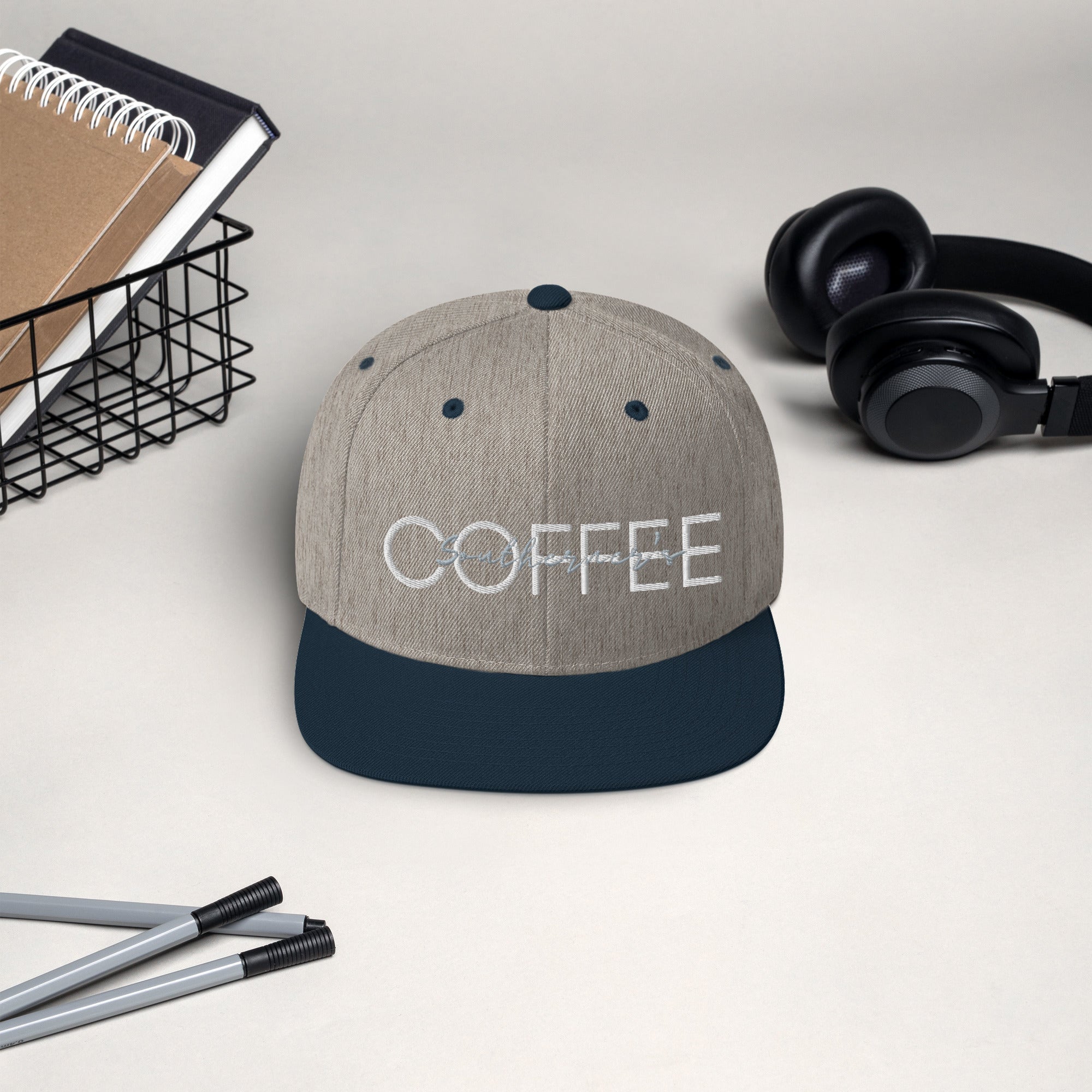Southerner's Coffee Snapback Grey and Navy front